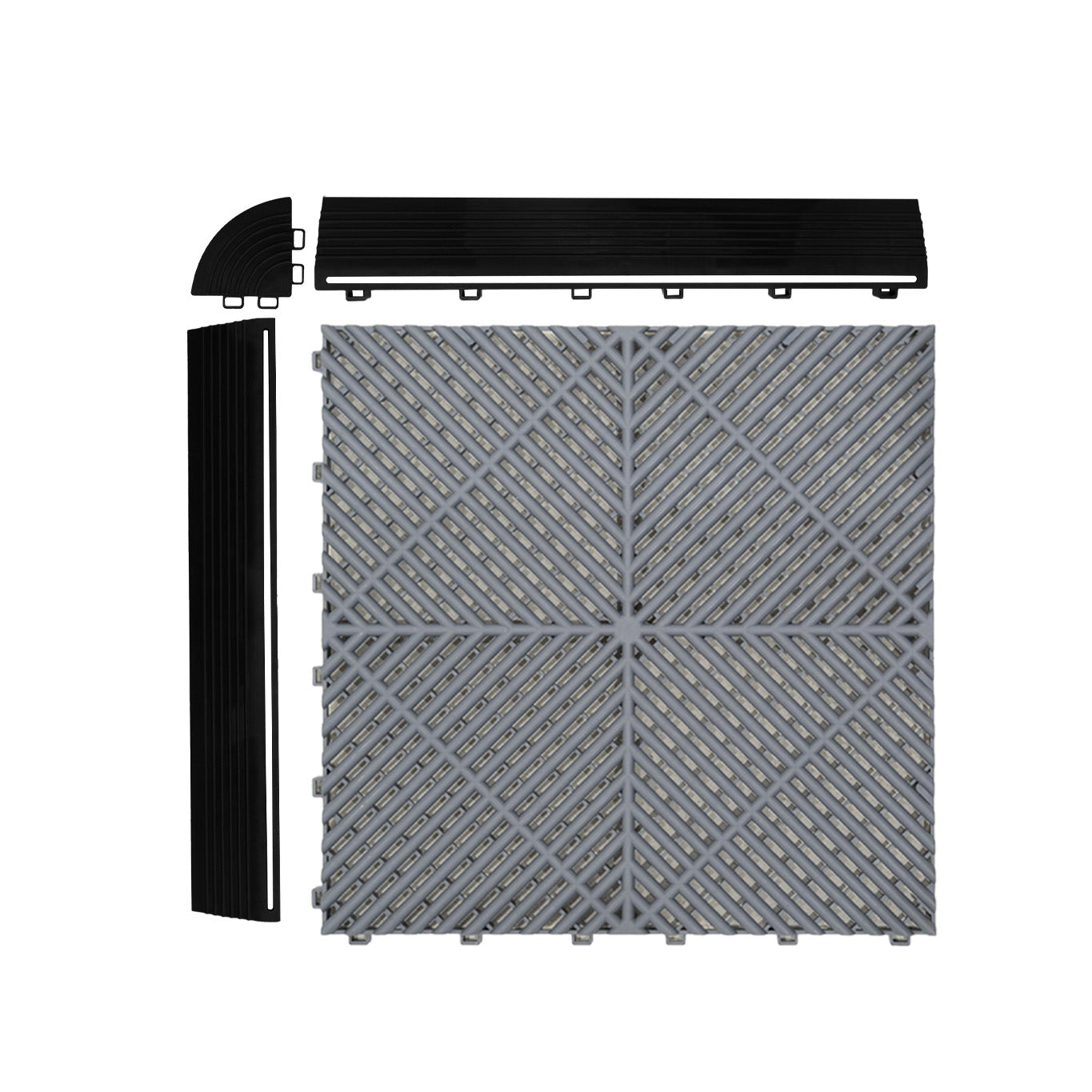 Vented Garage Floor Tiles With Edges – 165 Grey & 60 Black