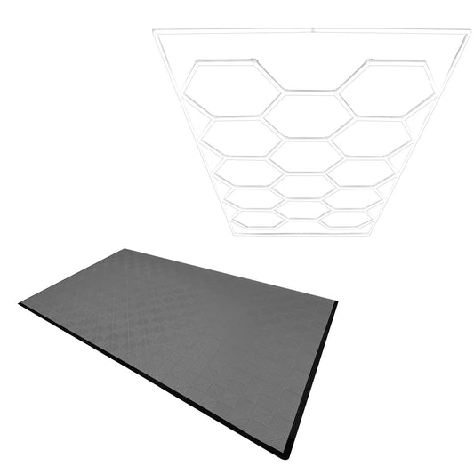 Hexagon LED Light & Vented Garage Floor Tiles x 120 With Edges - Grey