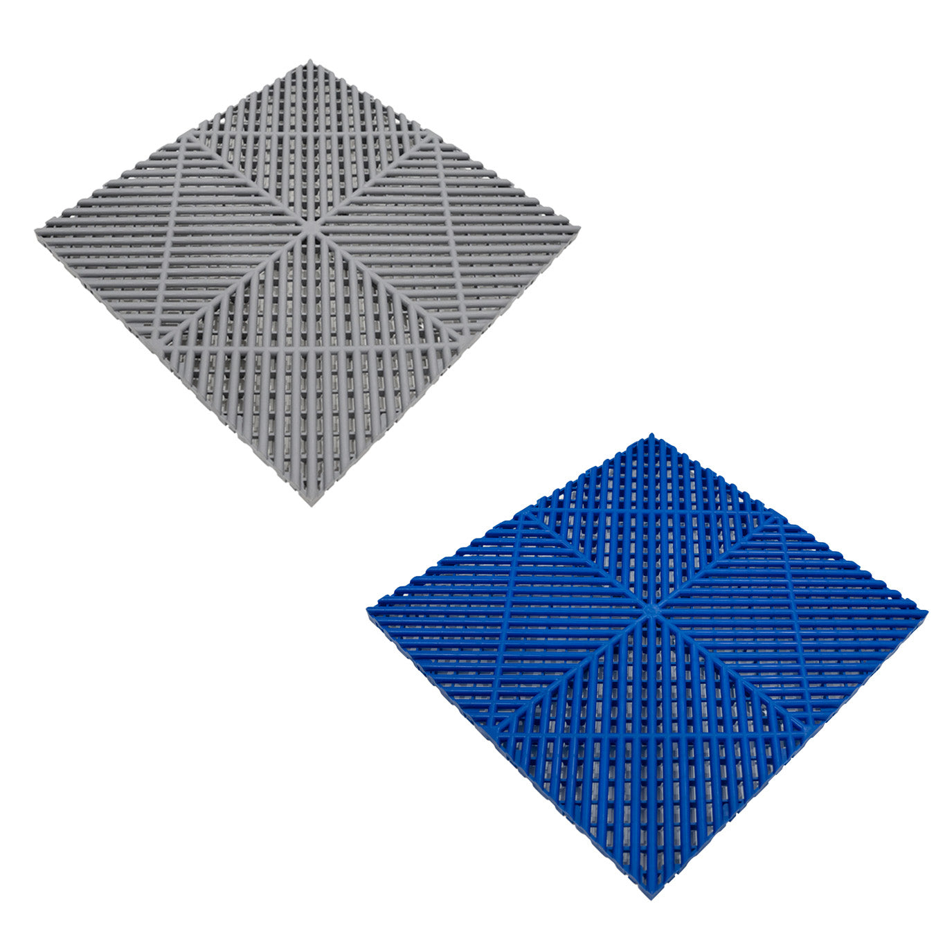 Hexagon LED Lights x 2 & Vented Garage Floor Tiles With Edges - 165 Grey & 60 Blue