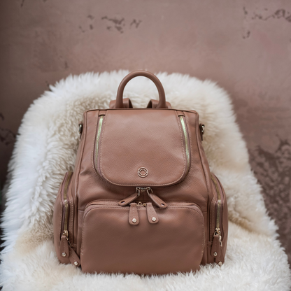 Amber Midi Latte Rose Leather Backpack