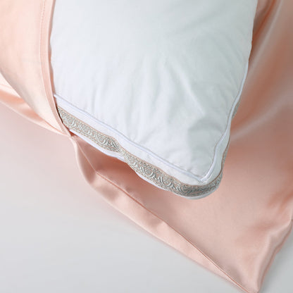 Salmon Pink Luxury Pure Mulberry Silk Pillowcase | Queen | 32 Momme | Drape Collection