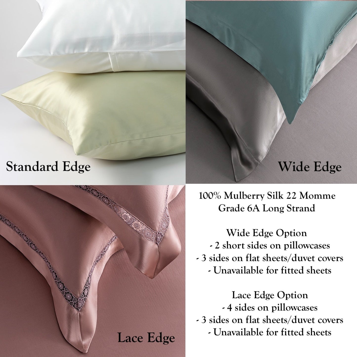 Custom Pure Mulberry Silk 22 Momme Seamless Flat Sheet, Fitted Sheet, Duvet | Full, Queen, King, California King & Sets | Float Collection