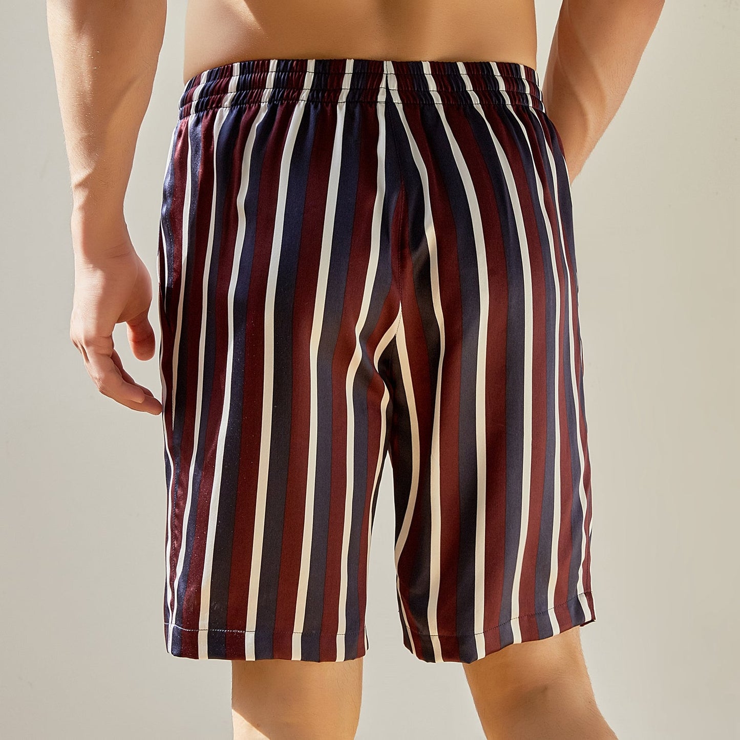 Pure Mulberry Silk Striped Men's Shorts | Mid Waist | 19 Momme Silk Charmeuse