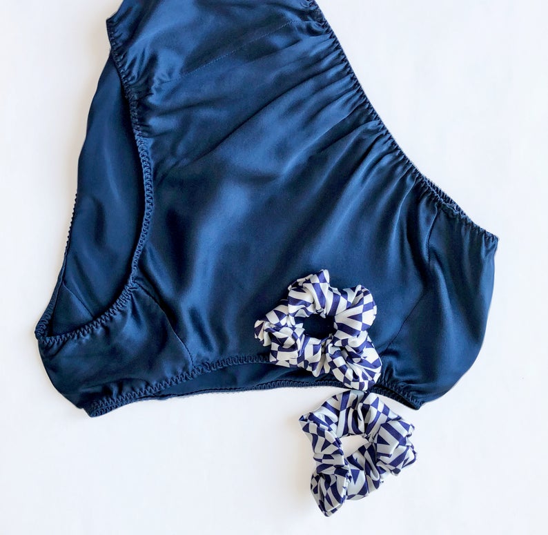 Navy Pure Mulberry Silk Bikini Panties | Mid Waist | 22 Momme | Float Collection