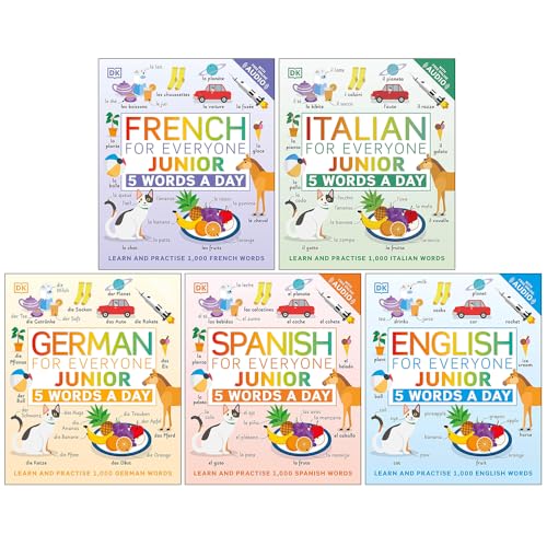 5 Words a Day series 5 Books Collection Set By DK (French for Everyone Junior, Italian for Everyone Junior, German for Everyone Junior, Spanish and English for Everyone Junior 5 Words a Day)