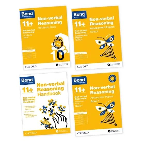 Bond 11+ 4-Books Collection Set Pack (Non-Verbal Reasoning (Age 10 - 11 years)) 10 Minute Tests, Stretch Assessment Papers, Handbook and Assessment Papers Book 1)