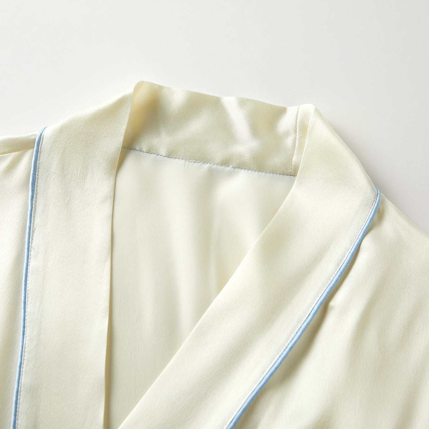 Cream Mulberry Silk Long Robe Size Small with Baby Blue Belt