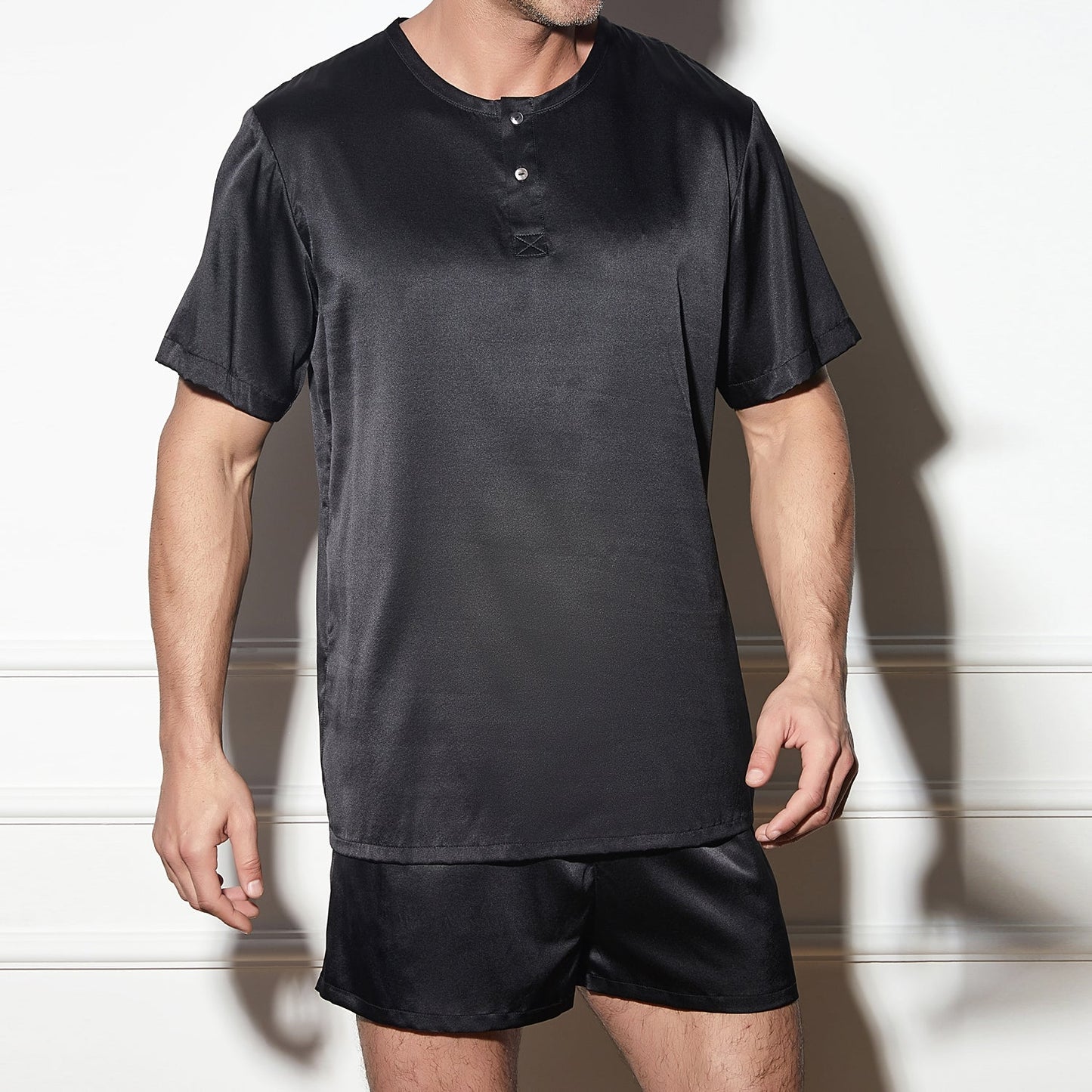 Sample Pure Mulberry Silk Men's T-Shirt Size M | Henley Collar, Short Sleeve and Relaxed Fit | 19 Momme