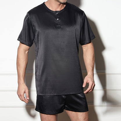 Sample Pure Mulberry Silk Men's T-Shirt Size M | Henley Collar, Short Sleeve and Relaxed Fit | 19 Momme