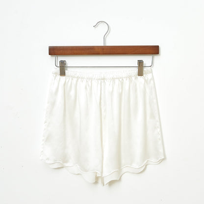 Pearl White Pure Silk Scallop Edged Shorts | 19 Momme Silk Charmeuse