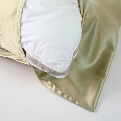 Wasabi Green Luxury Pure Mulberry Silk Pillowcase | Queen | 32 Momme | Drape Collection