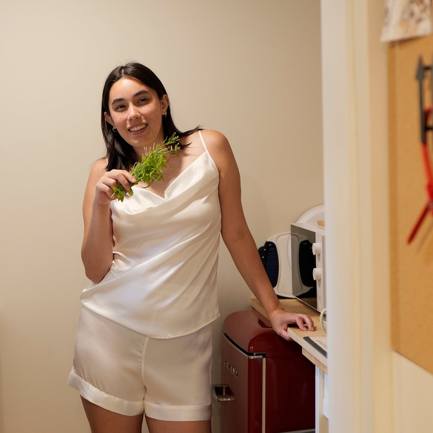 Pearl White Pure Mulberry Silk Cowl Neck Camisole | High Waist Shorts | Lingerie Set | Spaghetti Strap Top | Bridesmaids Gift | Soar Collection