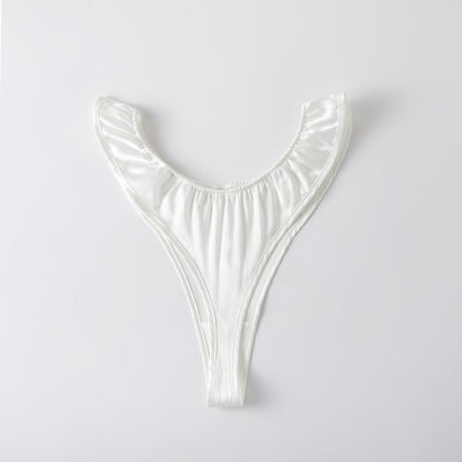 Pearl White Pure Mulberry Silk T-String Panties | Mid to High Waist | 22 Momme | Float Collection