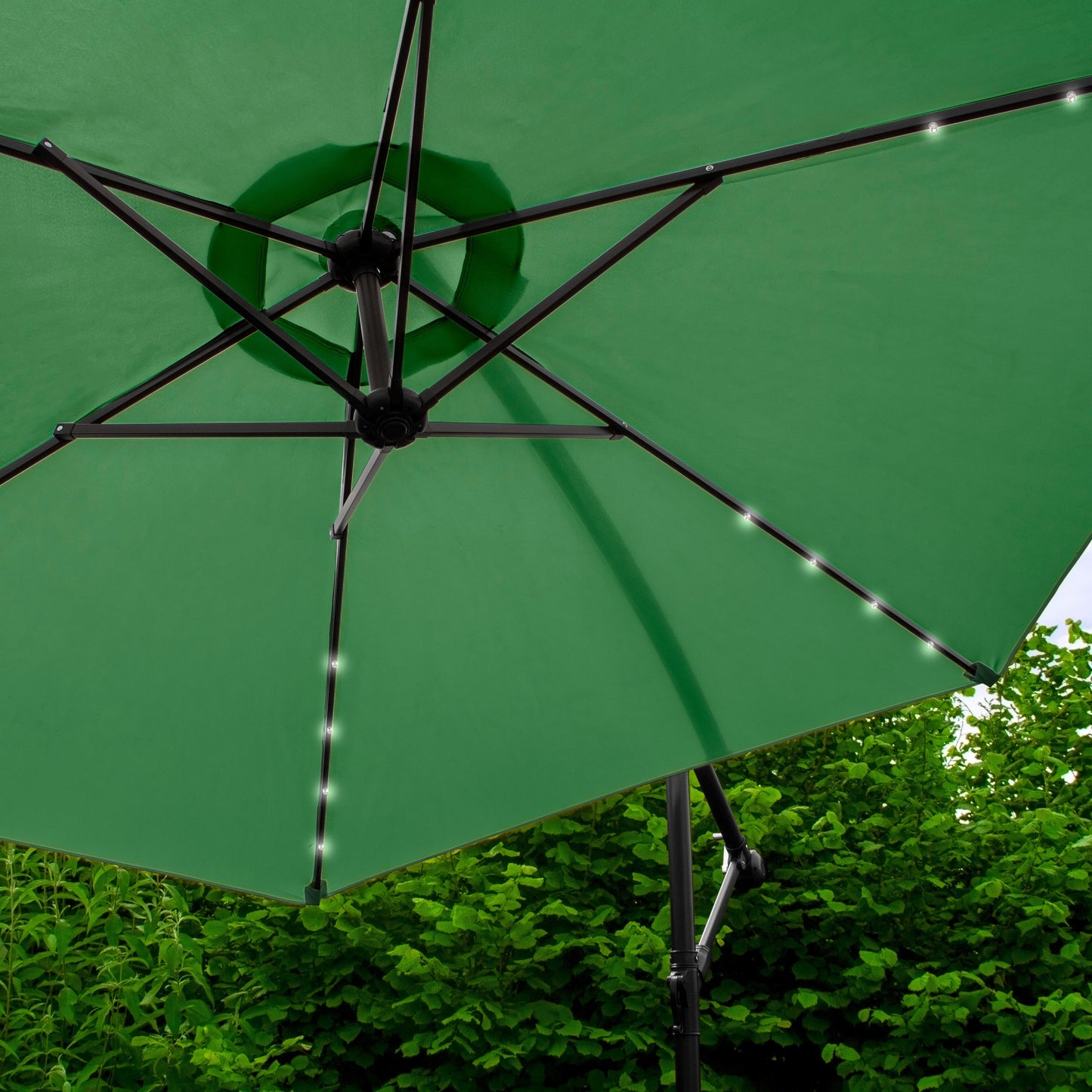 Green 3m LED Cantilever Parasol & Plain Base