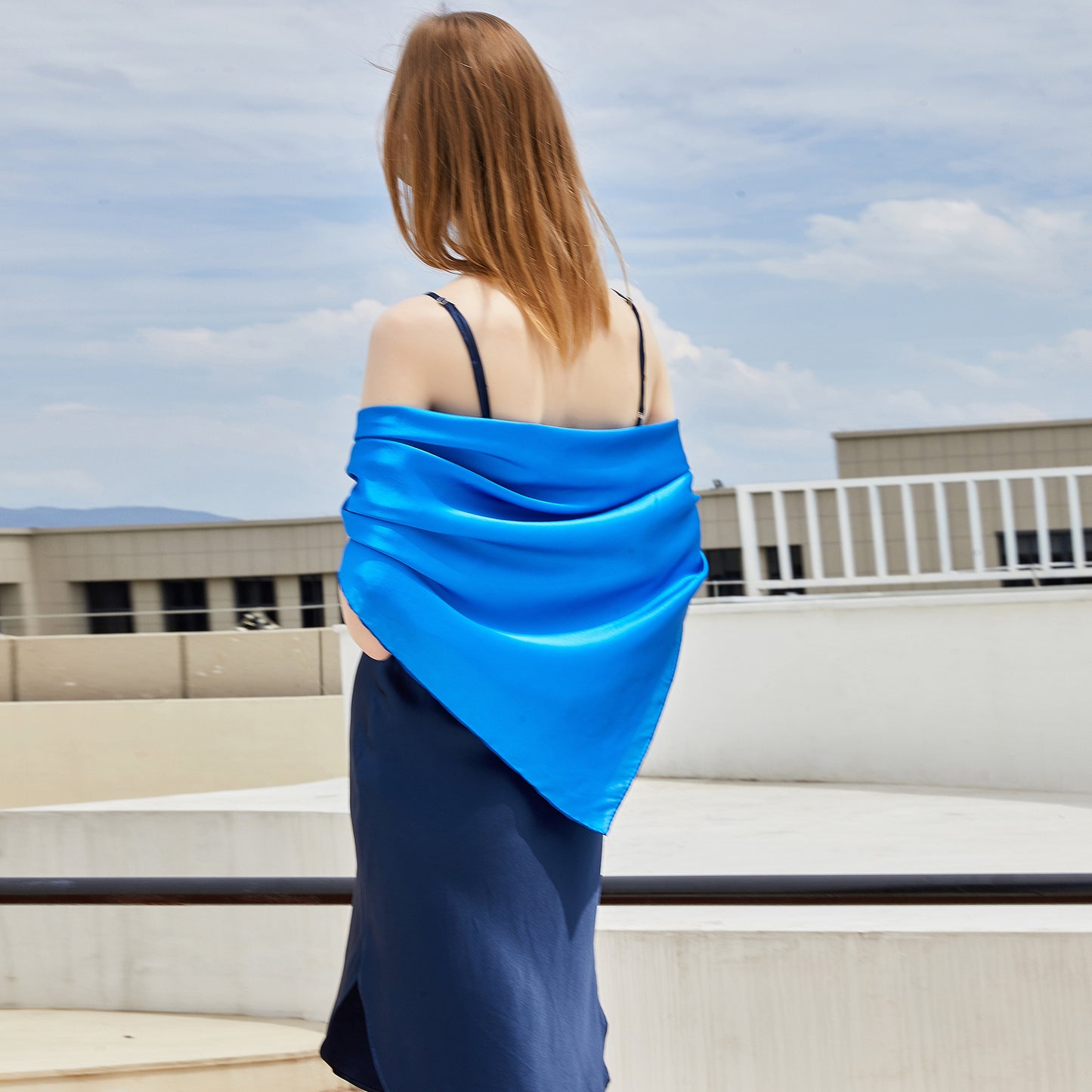 Glacier Pure Silk Scarf | Ice Blue, Sky Blue, Navy | Small Head Scarf or Large Square Shawl | Solid Colour Collection