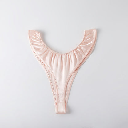 Baby Pink Pure Mulberry Silk T-String Panties | Mid to High Waist Thong | 22 Momme | Float Collection