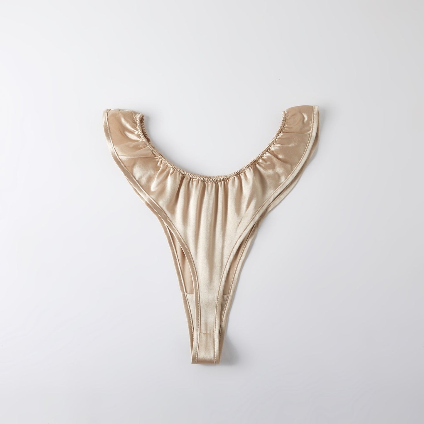 Champagne Pure Mulberry Silk T-String Panties | Mid to High Waist Thong | 22 Momme | Float Collection