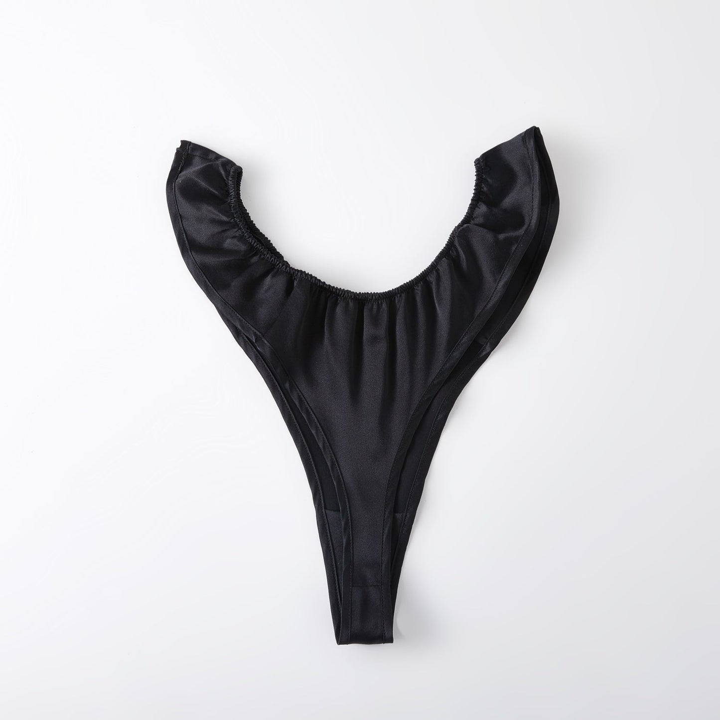 Black Pure Mulberry Silk T-String Panties | Mid to High Waist Thong | 22 Momme | Float Collection