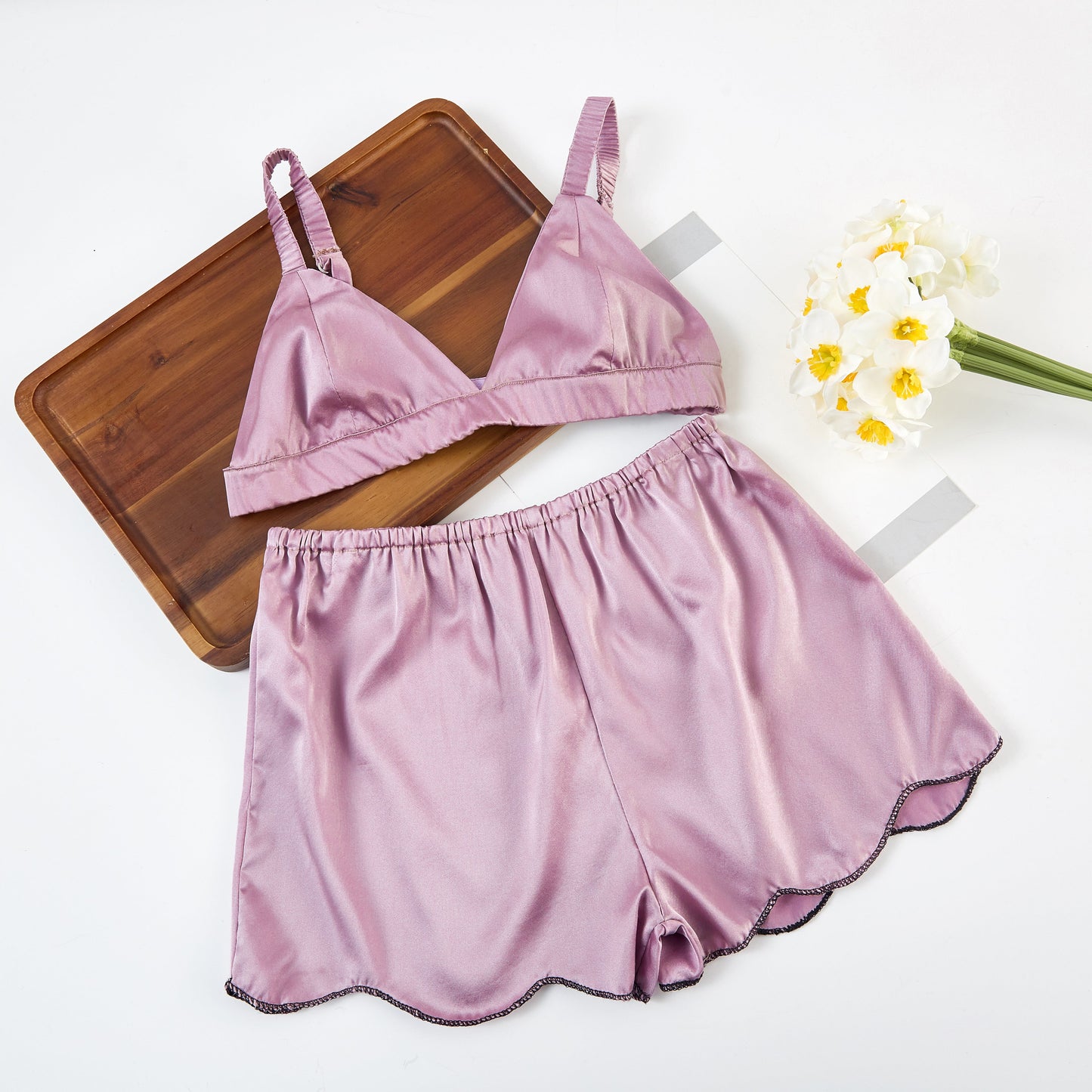 Lilac Silk Scallop Edged Shorts | 19 Momme Silk Charmeuse