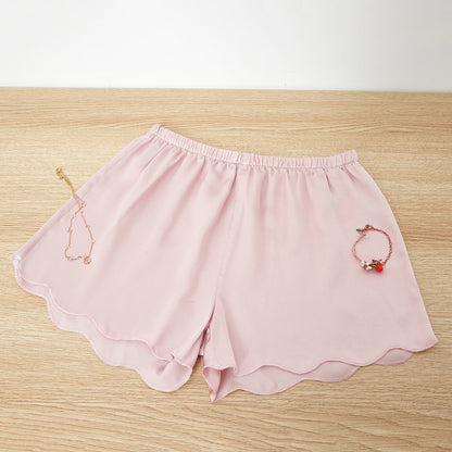 Dusty Rose Pure Silk Scallop Edged Shorts | 19 Momme Silk Charmeuse