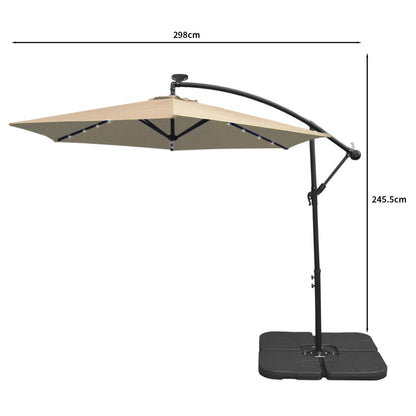 Beige 3m LED Cantilever Parasol With Plain Base