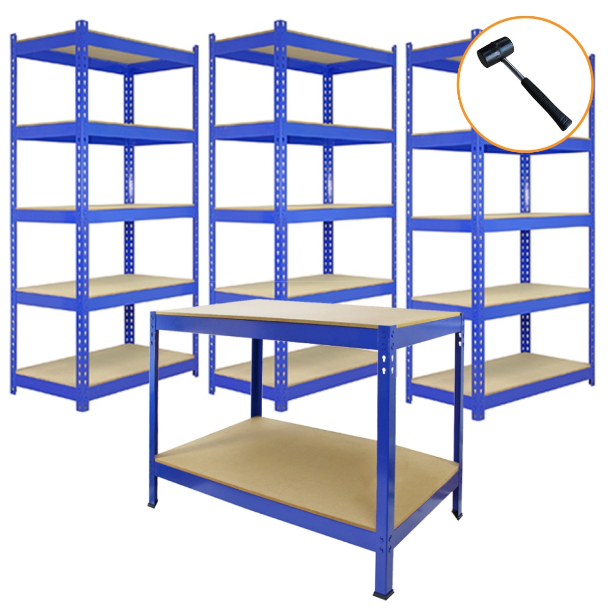 Q-Rax 3 x 120cm & 2 x 90cm Blue Metal Racking Units