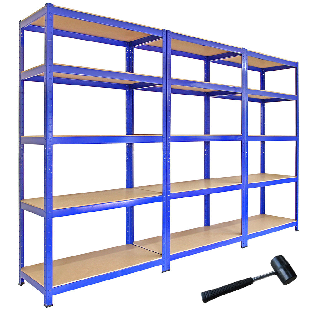 3 x Monster Racking T-Rax Metal Storage Shelves, Blue, 90cm W, 45cm D