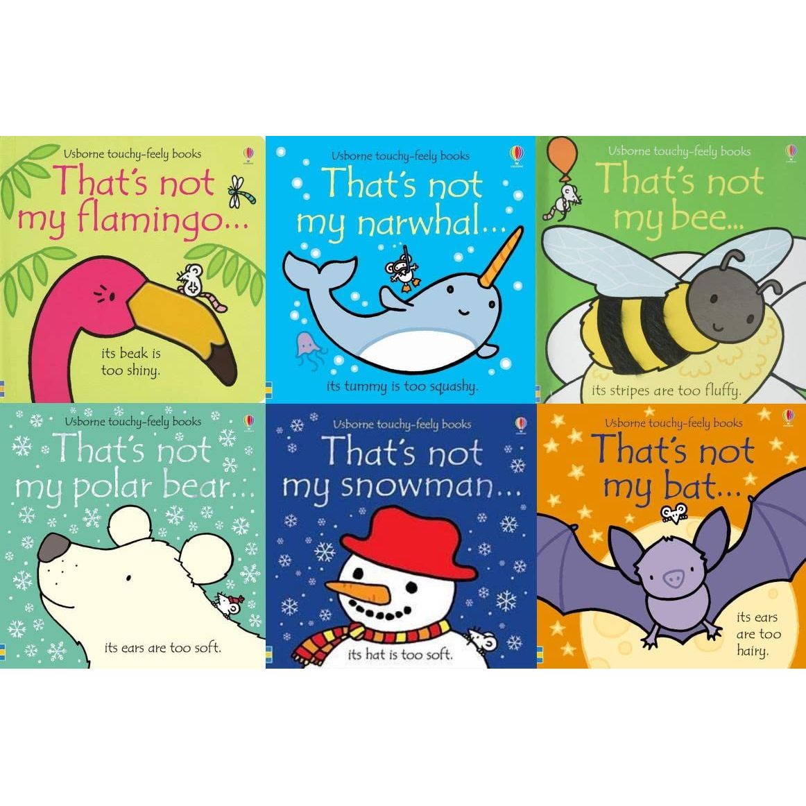 Touchy-feely That's Not My Series 6 Books Collection Set( That's not my flamingo, That's Not My Narwhal, That's Not My Bee, That's Not My Polar Bear, That's Not My Snowman, That's Not My Bat )