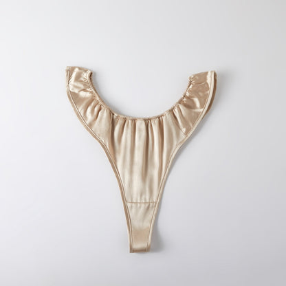 Champagne Pure Mulberry Silk T-String Panties | Mid to High Waist Thong | 22 Momme | Float Collection