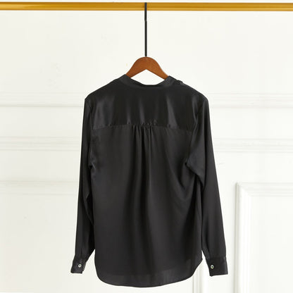 Pure Silk Long Sleeve Y-neck Blouse | Eshonai | 22 Momme Silk Charmeuse