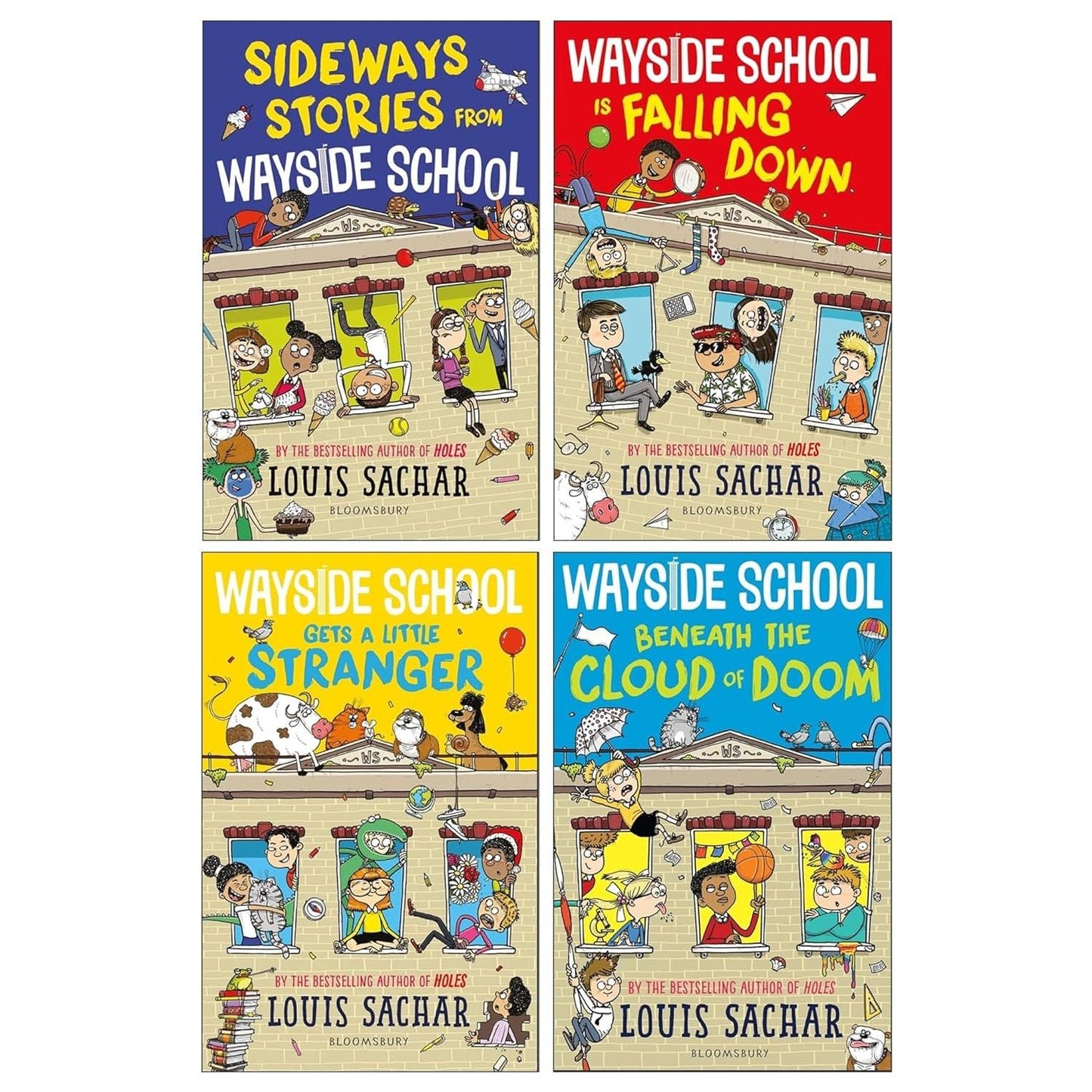 Wayside School Series by Louis Sachar 4 Books Set (Sideways Stories From Wayside School, Wayside School Is Falling Down, Wayside School Gets a Little Stranger and School Beneath the Cloud of Doom)