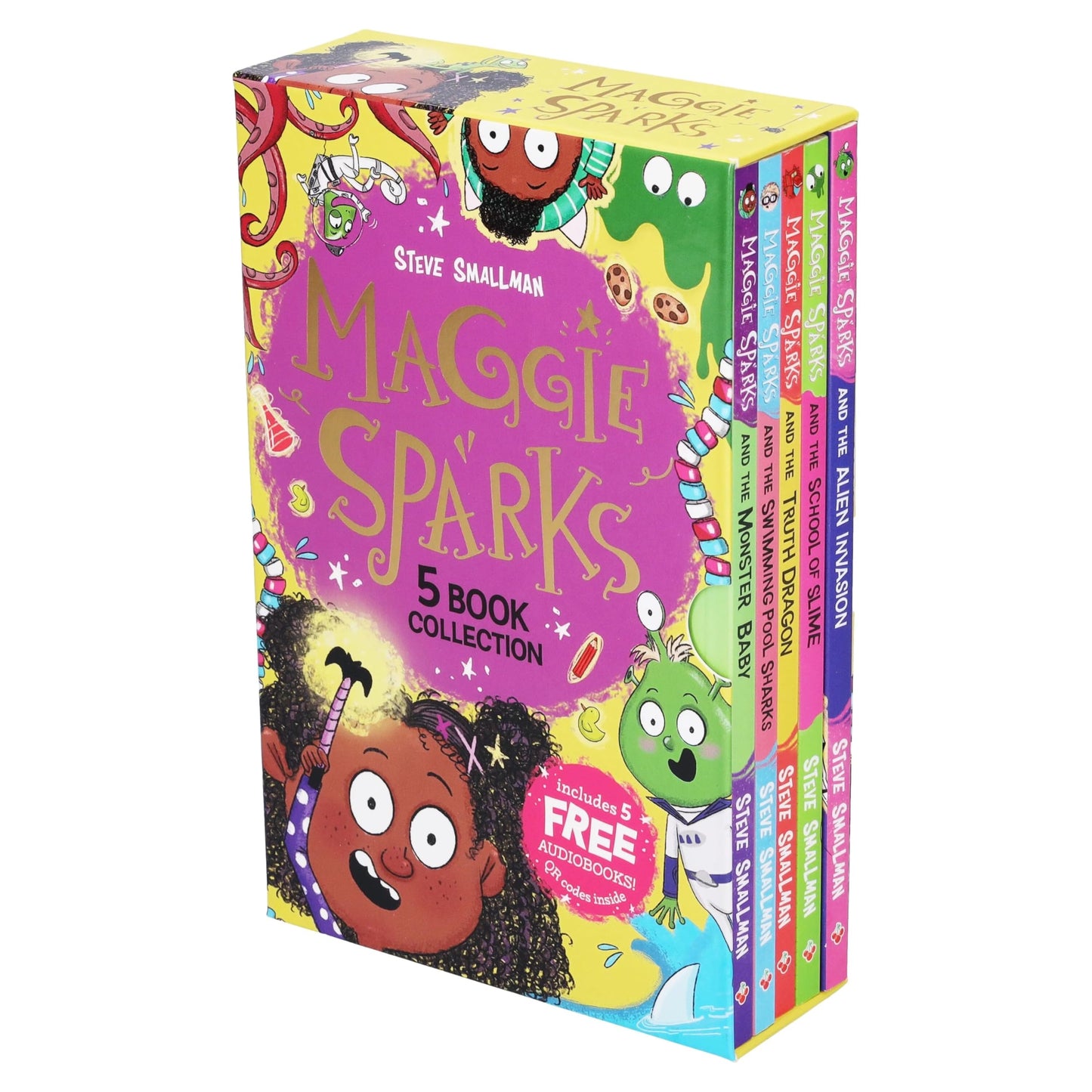 Maggie Sparks Series 5 Books Collection Set: A Witch and her Adventures with Aliens, Monsters, Slime and more by Steve Smallman (Free Audio Book)