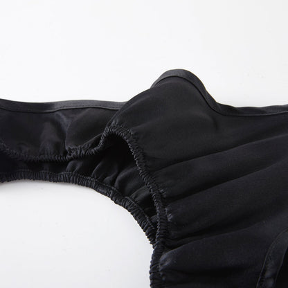 Black Pure Mulberry Silk T-String Panties | Mid to High Waist Thong | 22 Momme | Float Collection