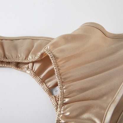 Champagne Pure Mulberry Silk T-String Panties | Mid to High Waist Thong | 22 Momme | Float Collection