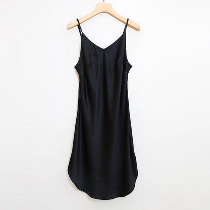 River Nymph | Black Pure Silk Slip Dress | Knee Length with Adjustable Straps | 22 Momme | Float Collection