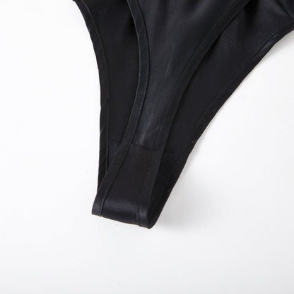 Black Pure Mulberry Silk T-String Panties | Mid to High Waist Thong | 22 Momme | Float Collection