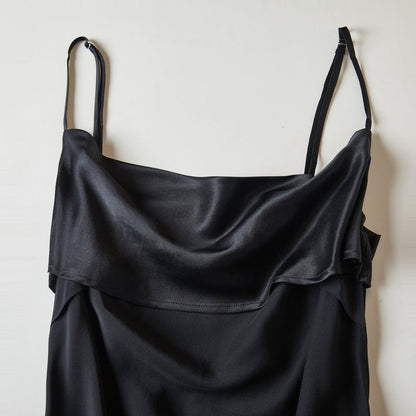 Rebirth of Venus | Black Silk Cowl Neck Slip Dress | Midi Dress with Adjustable Straps | 22 Momme | Float Collection