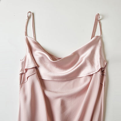 Rebirth of Venus | Baby Pink Silk Cowl Neck Slip Dress | Midi Dress with Adjustable Straps | 22 Momme | Float Collection