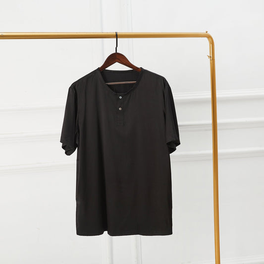 Sample Pure Mulberry Silk Men's T-Shirt Size M | Henley Collar, Short Sleeve and Relaxed Fit | 19 Momme