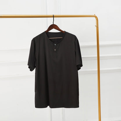 Sample Pure Mulberry Silk Men's T-Shirt Size M | Henley Collar, Short Sleeve and Relaxed Fit | 19 Momme