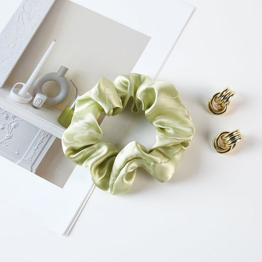 Pure Mulberry Silk French Scrunchie | Green Cloud | Jacquard Silk | 2 inch | 20 Momme | Brush Collection