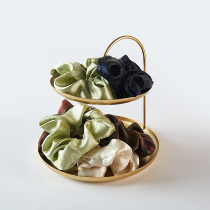 Pure Mulberry Silk French Scrunchie | Green Cloud | Jacquard Silk | 2 inch | 20 Momme | Brush Collection