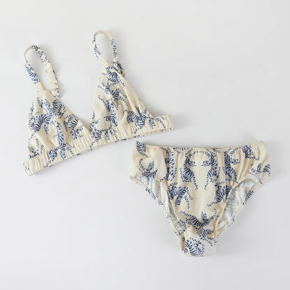 Custom Made Pure Mulberry Silk Bralettes and Panties | Arching Tiger | No Wire No Padding | 19 Momme |