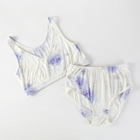 Sample Pure Knitted Silk Bralette Size 34B | French Cut Pantie Size L | Blue Rose