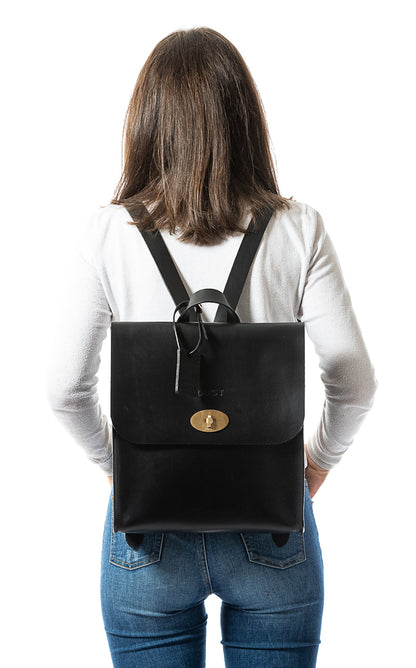 Leather Backpack in Cuoio Black Artist Collection