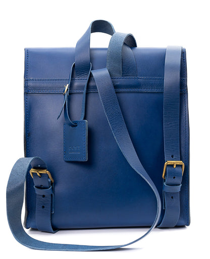 Leather Backpack in Cuoio Blue Artist Collection