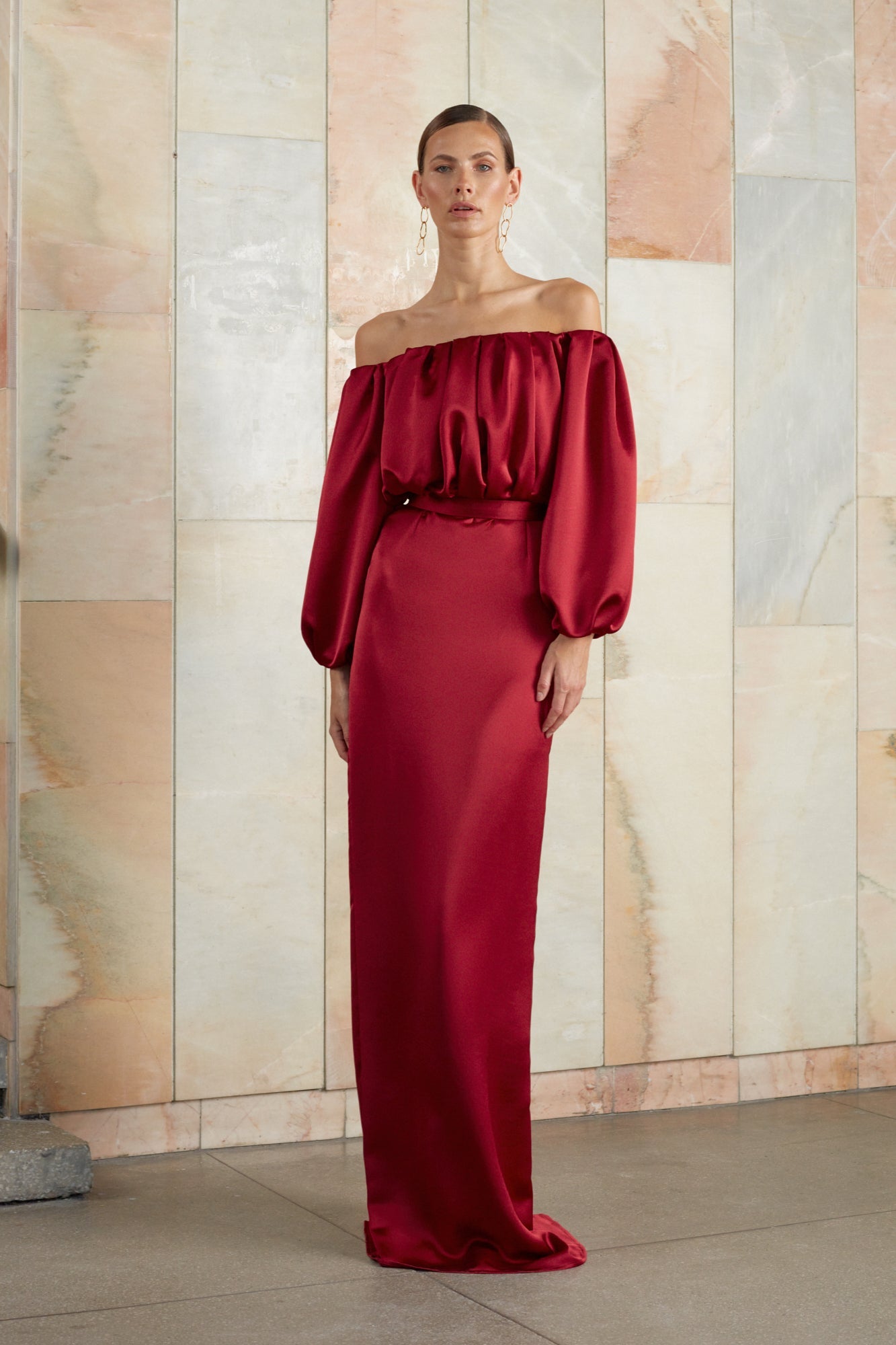 Red long evening dress