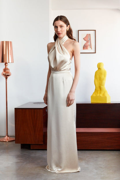 ALIUR champagne X Neckline Evening Dress