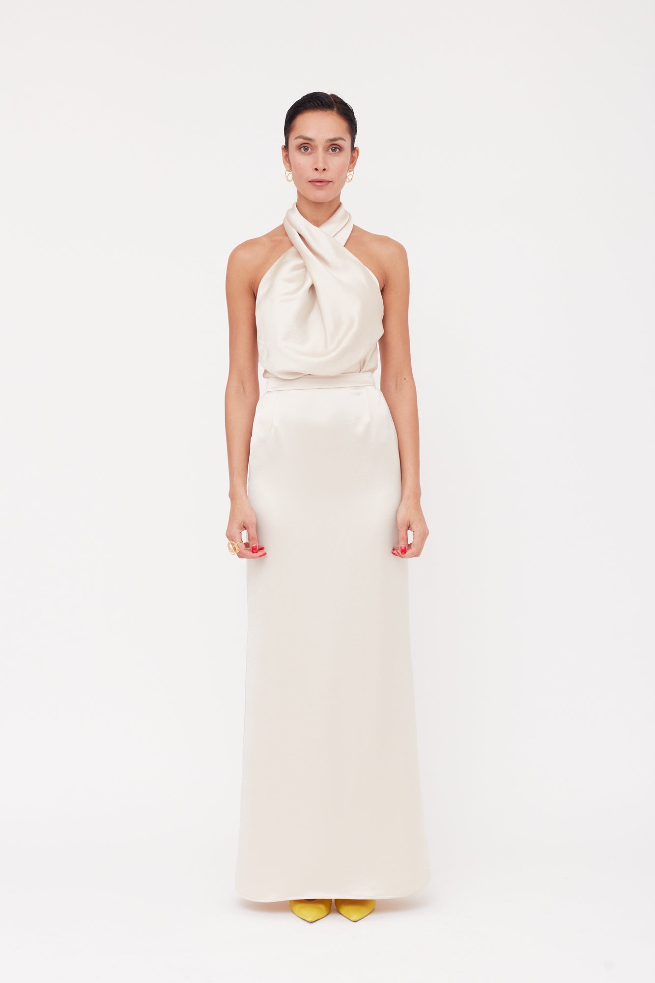 ALIUR champagne X Neckline Evening Dress