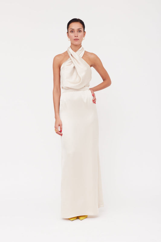 ALIUR champagne X Neckline Evening Dress